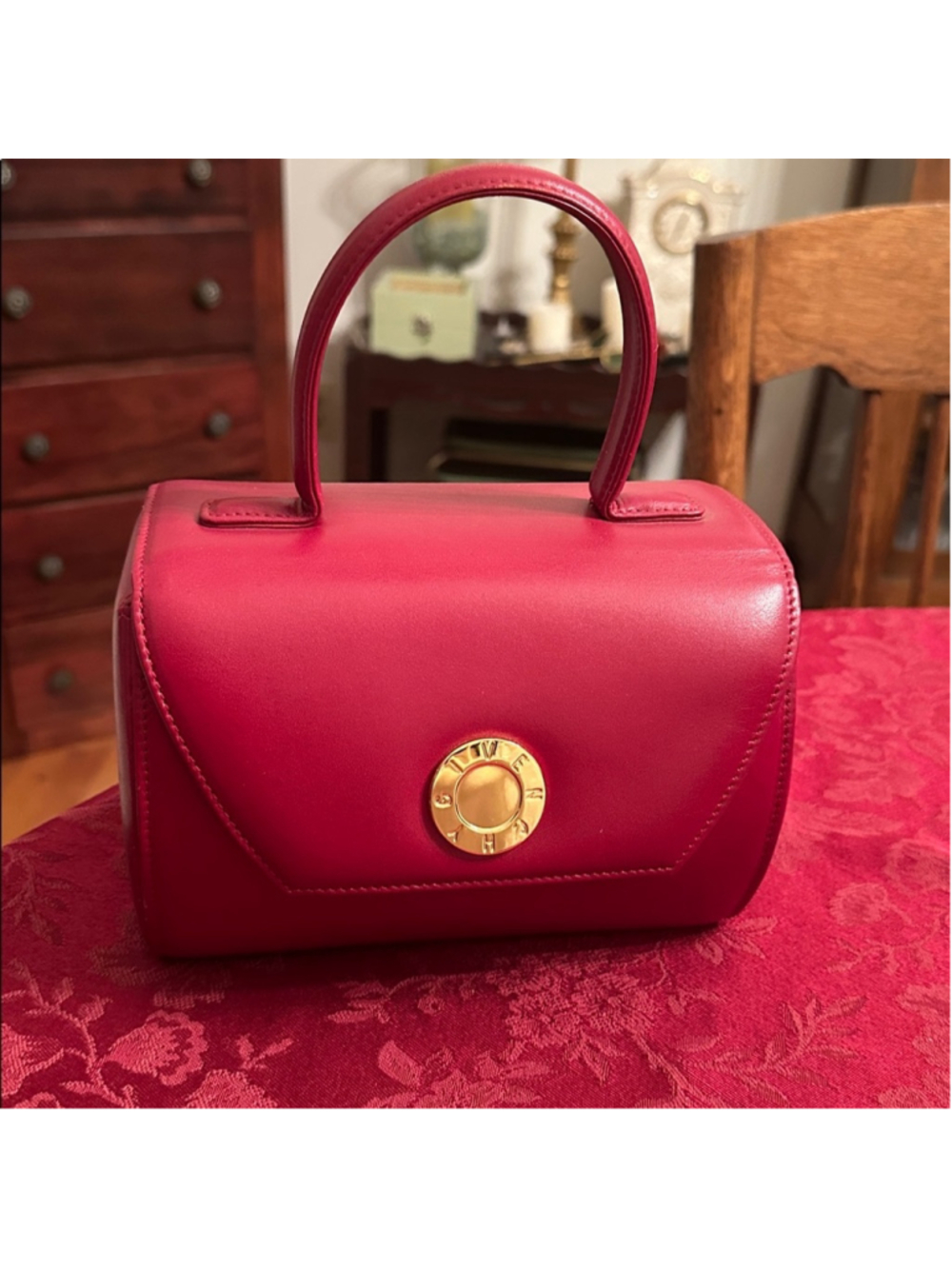 Givenchy Red Leather Circle Logo Box Bag